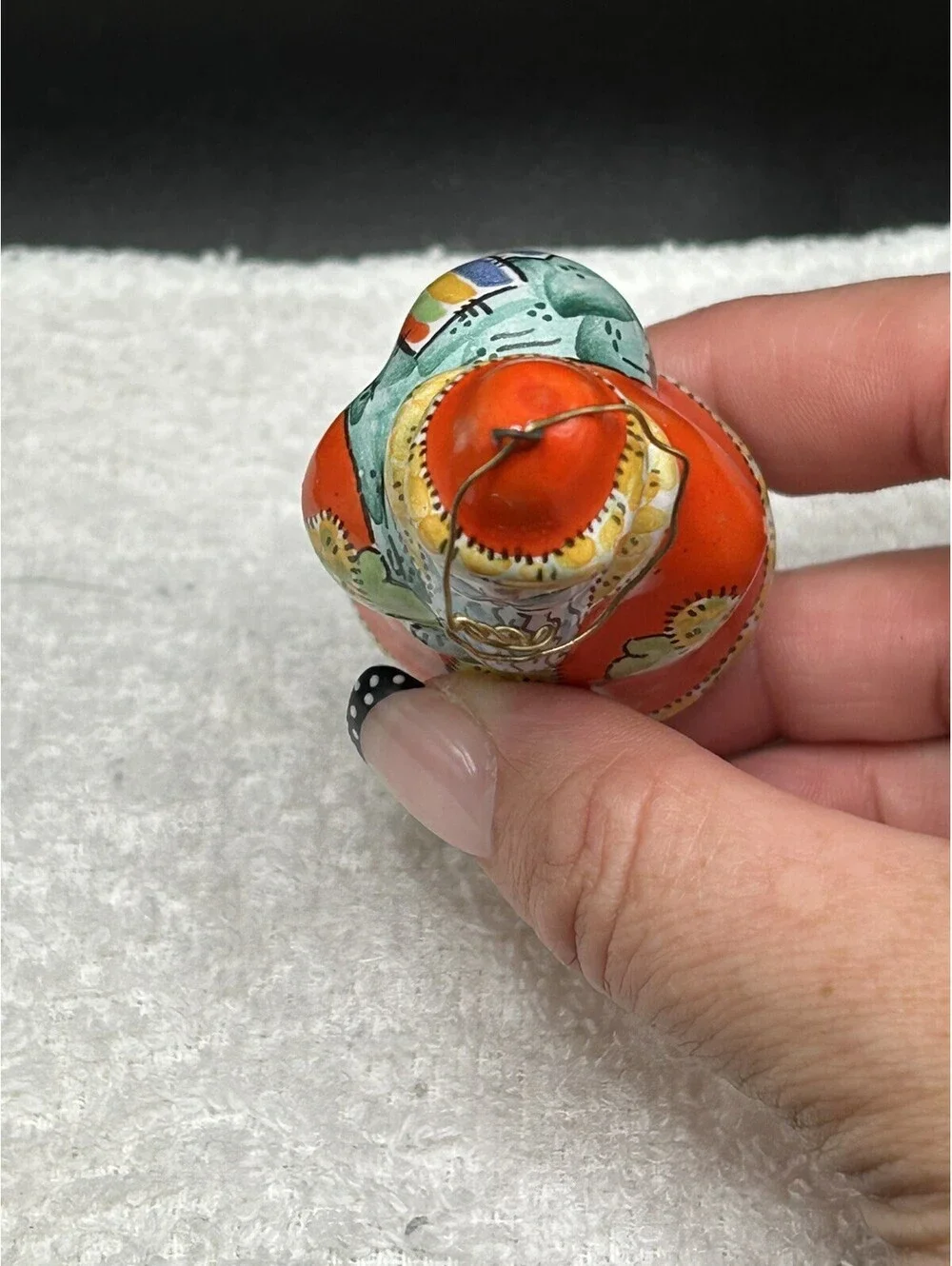 Vintage Russian Majolica Hand-painted Ceramic Santa Ornament 1970’s
